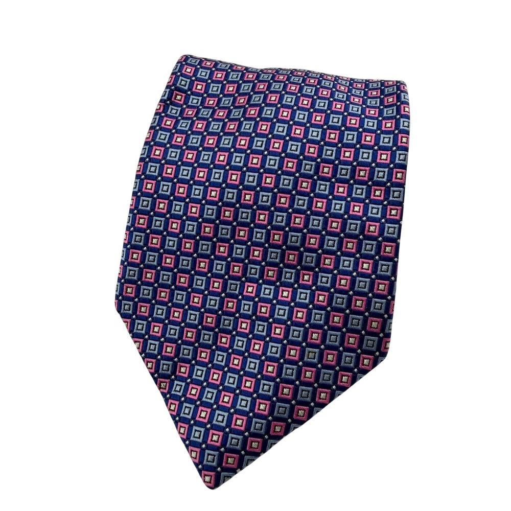 Brooks Brothers Tie Mens One Size Blue Pink Geometric Silk‎ Stain Resistant USA